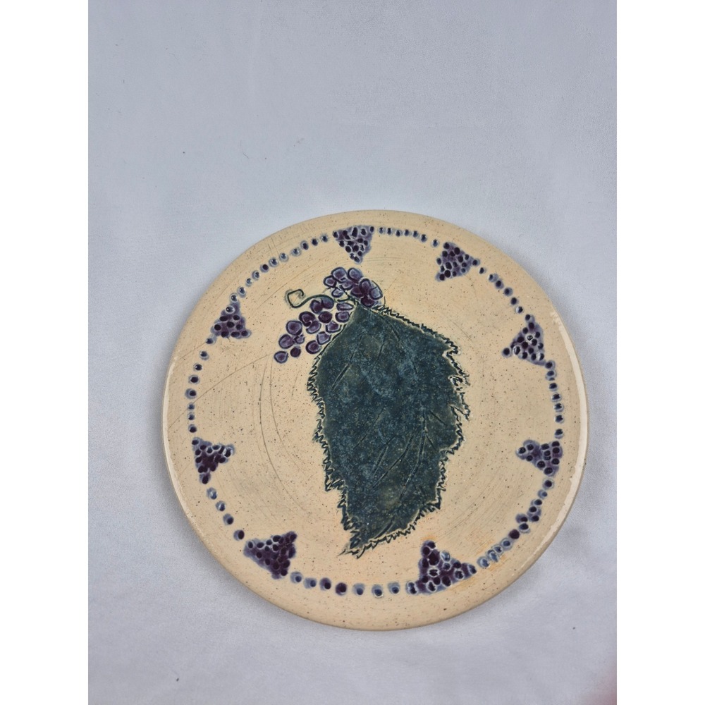 Signed Vintage Studio Art Pottery Grape Leaf Trinket Dish Handmade Ceramic 5.5"